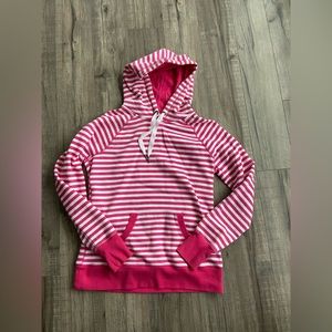 Women’s medium pink & white stripped Tek Gear thick hoodie
